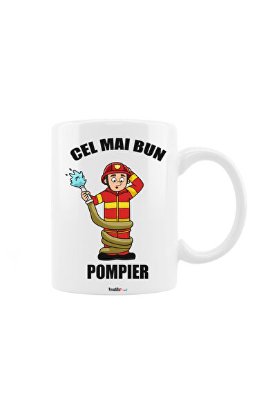 OEM Cana albă personalizată cu mesajul „Best Firefighter”, INOVATIX®. 330 ml