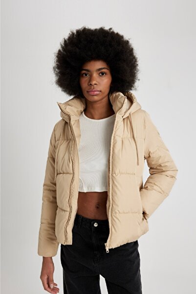 DeFacto Wasserabweisender Puffermantel – Kapuzenpullover, Reißverschluss und Taschen C0488ax23wn