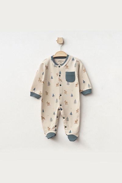 Aziz Bebe Baby Boy Snap Fastener Deer Patterned Booties Jumpsuit 0 Months - 6 Months - Lcw