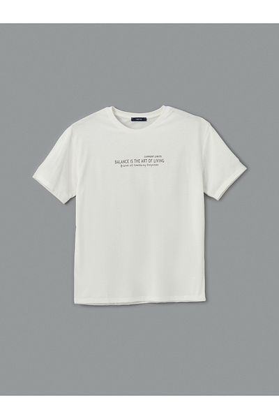 LC Waikiki Bedrucktes Herren-T-Shirt aus gekämmter Baumwolle mit Rundhalsausschnitt