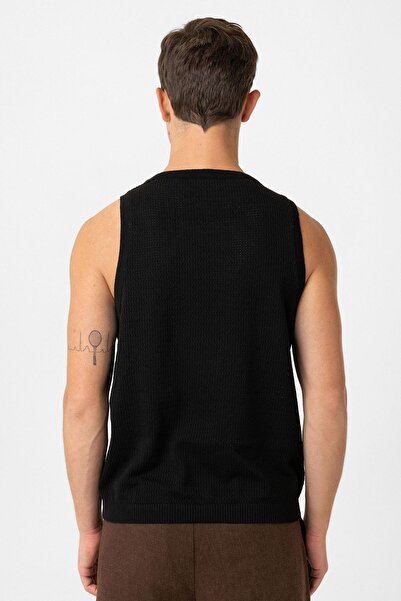 Antioch Black Knitted Textured Men's Tank Top