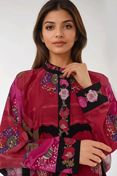 Hiccup Baskıllı Yüksek Bel Kimono ve Pantolon İkili Modest Takım