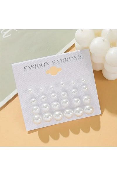 ÇELİKONLİNE Women's Silver Zircon Stone Earrings, Nail Earrings, Multiple Earrings, Pearl Earrings, Bijouterie Earrings, 24 Pcs Earrings