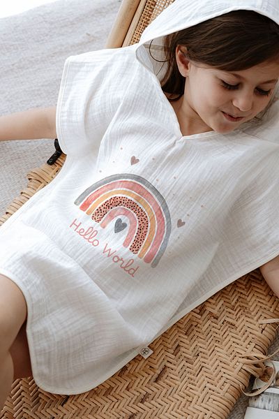 Tuğba Kuğu 4 Layer Muslin Poncho - for Baby Series - Salmon Rainbow