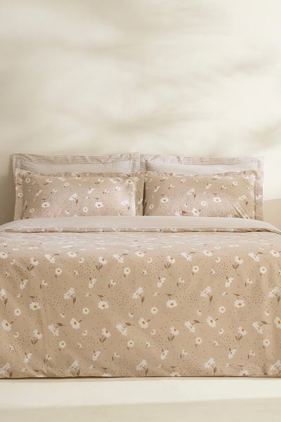 Karaca Home Σετ Παπλωματοθήκη Διπλό Μπεζ Βαμβακερό Daisy 100%
