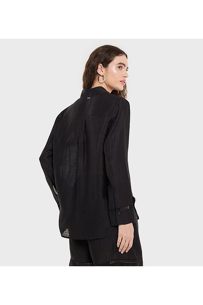 BCBG OPEN WORK BUTTON DOWN SHIRT
