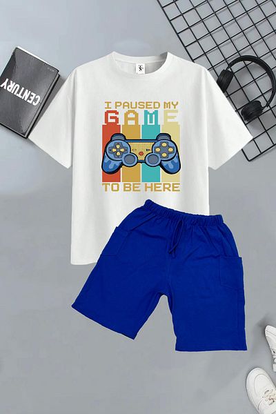 twins tailors 3 Pcs Summer T-Shirts-Shorts Kids Set with Shark and Dinosaur Print