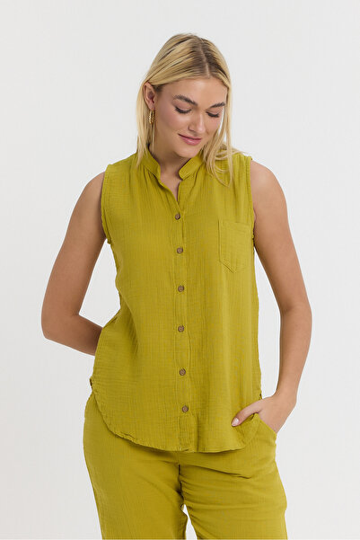 TCT TEKSTİL Muslin Collar Sleeveless Shirt - Full Button - 1090
