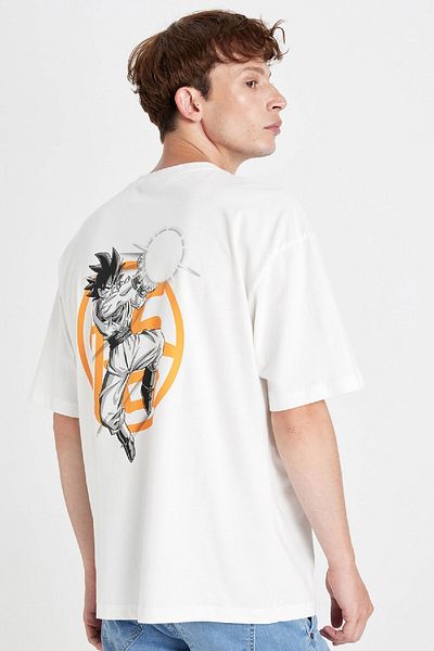 DeFacto 100% βαμβακερό Dragon Ball Oversize Φαρδύ μπλουζάκι με λαιμόκοψη με κοντό μανίκι C6527ax24au