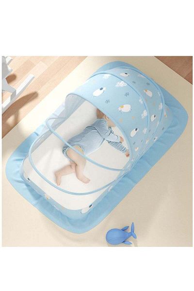 COOYA Foldable Universal Baby Mosquito Net,Encrypted Mesh,Sheep Pattern,Lightweight and Durable,Blue