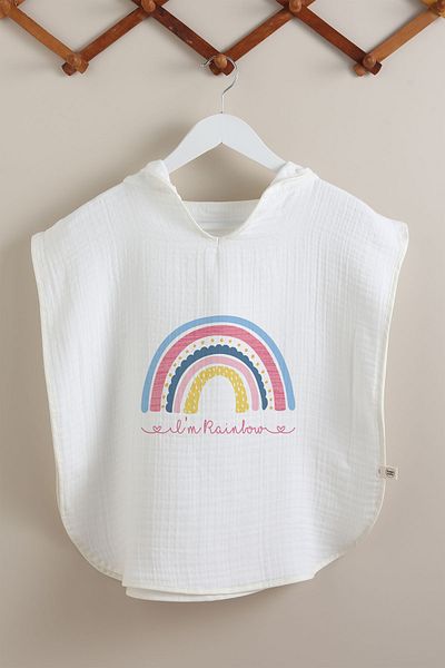 Tuğba Kuğu Pink Rainbow 4 Layer Muslin Poncho - Baby Series
