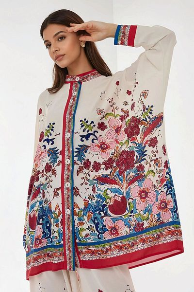 Hiccup Kimono și pantaloni imprimați cu talie înaltă Set dublu modest