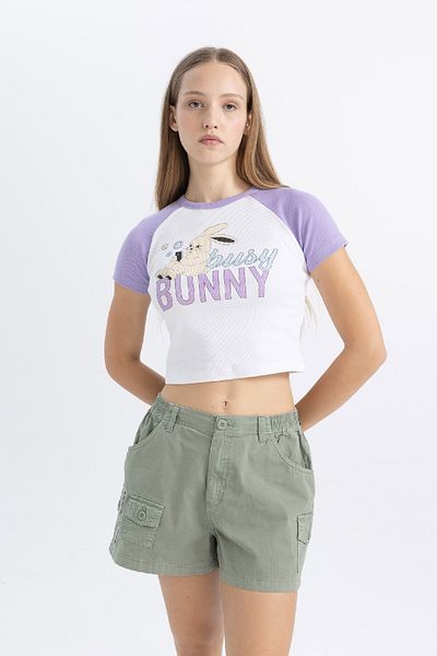 DeFacto Tricou tip carasol cu ​​nervuri imprimat cu decolteu ras - mânecă scurtă C5721ax24sm