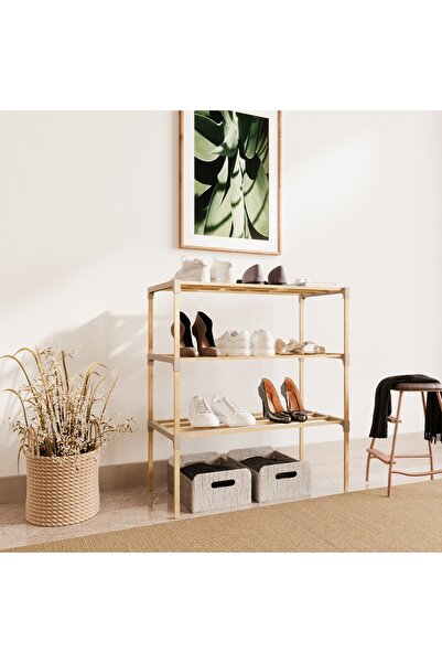 FixWood 3 Katlı Ayakkabılık Masif Ahşap Modüler