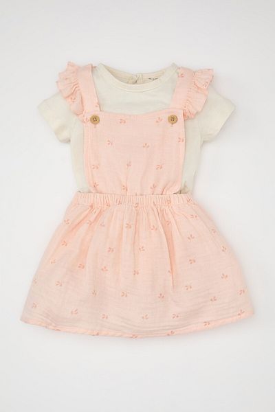 DeFacto Baby Girls Set of 2 Short Sleeve T-Shirt Muslin Floral Dress C5099A524Sm