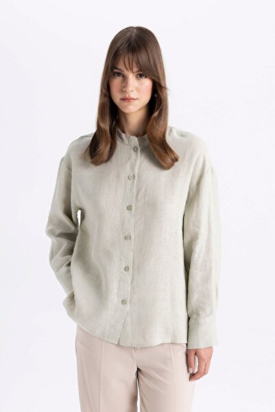 DeFacto Cămașă cu mânecă lungă din in, tunică Relax Fit C5634ax24sm