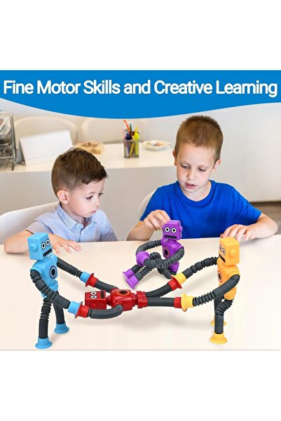 Generic 4 Pack Pop Tubes Robot Fidget Toys Suction Cup Telescopic Sensory Toy for Kids Autism Fine Motor