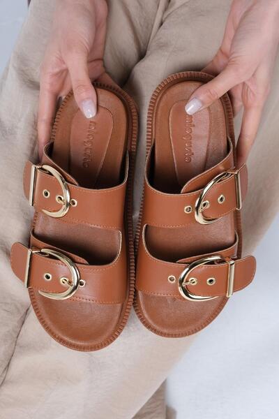 Mio Gusto Дамски чехли с двойна катарама Estella в кафяв цвят