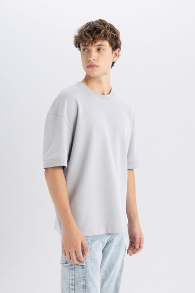 DeFacto Μπλουζάκι με κοντό μανίκι με χαλαρή εφαρμογή από βαρύ ύφασμα, απλό μπλουζάκι