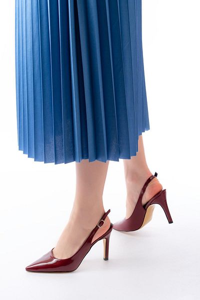 Aymood ST-1153 Pantofi de damă cu toc de 9 cm din piele lacuită roșie claret
