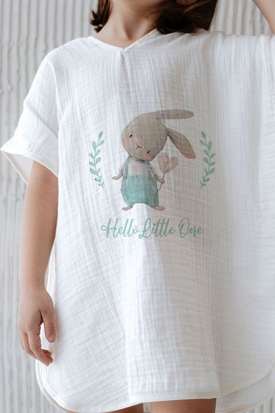 Tuğba Kuğu 5 Layer Muslin Poncho - for Baby Series - Rabbit with Salopette