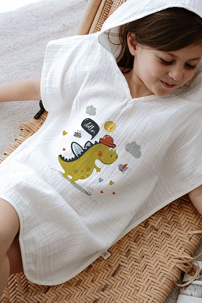 Tuğba Kuğu 4 Layer Muslin Poncho - For Baby Series - Cute Dinosaur