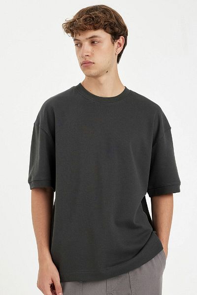 DeFacto Βαμβακερό βαρύ ύφασμα με λαιμόκοψη - Basic T-shirt με κοντό μανίκι B4844ax24au