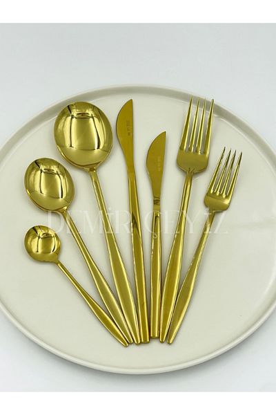Demir Çeyiz Dmr Life Venezia Gold Fork Spoon Set 89 Pieces for 12 People