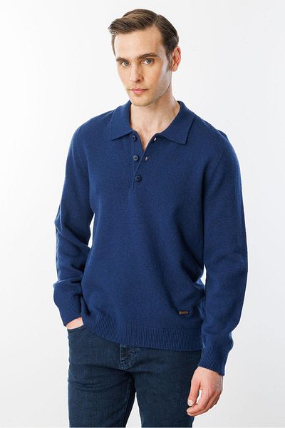 Desen Triko Ανδρικό πουλόβερ με γιακά Polo Basic Wool Indigo Color