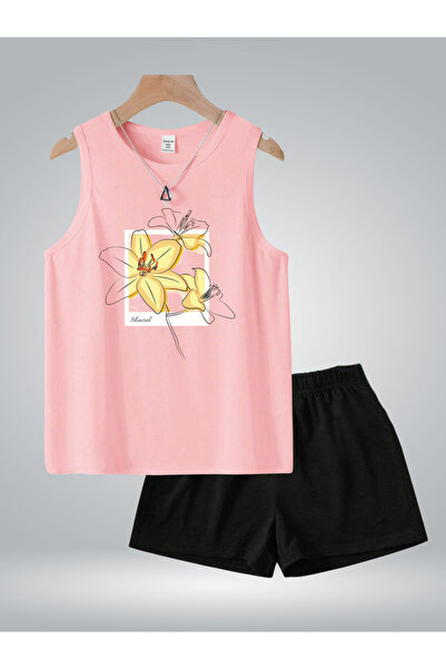 GLOWES Djevojački set Štampano roze i crne kratke hlače