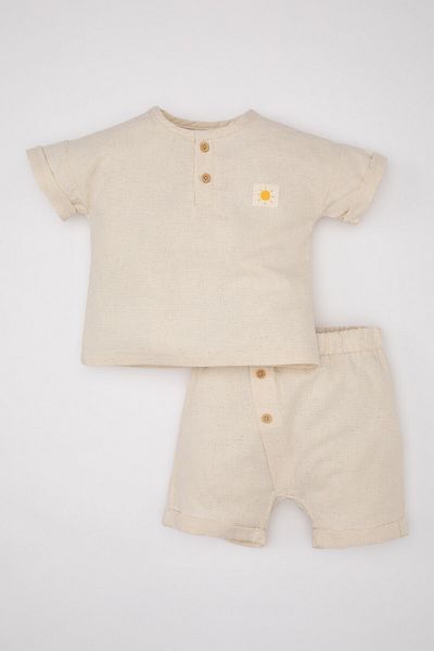 DeFacto Baby Boy 2-Piece Set Linen Short Sleeve T-Shirt Shorts C5181A524Sm