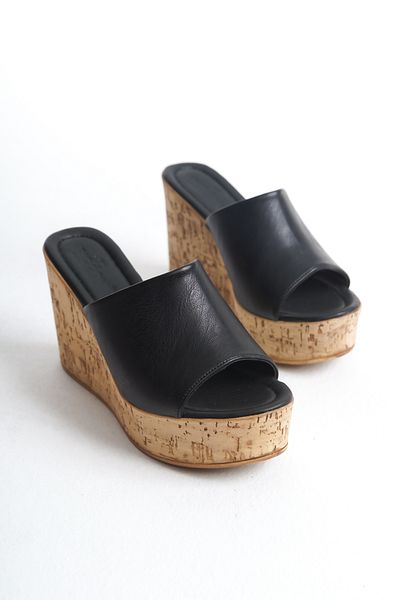 bolemo Black Women's Wedge Heel Slippers