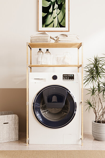 FixWood Fıx-2016-2 2 Katlı Çamaşır Makinesi Üstü Ahşap Raf Ve Organizer