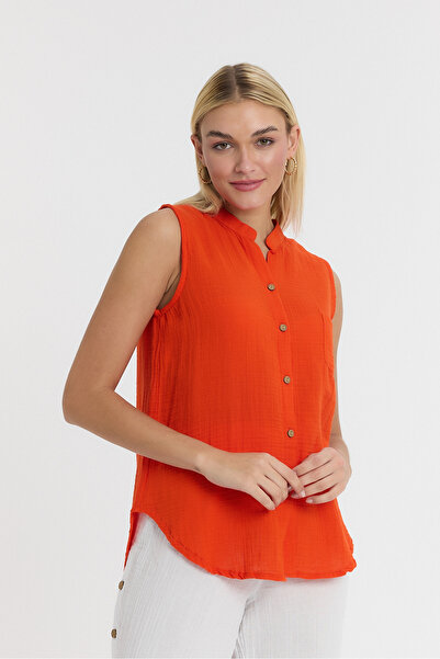 TCT TEKSTİL قميص موسلين بياقة حاكمة بدون أكمام - بأزرار كاملة - 1090