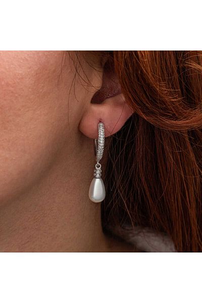 Skygo Silver Zircon Cubic Zirconia Dangle Drop Pearl Earrings