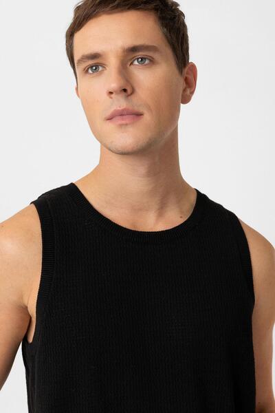Antioch Black Knitted Textured Men's Tank Top