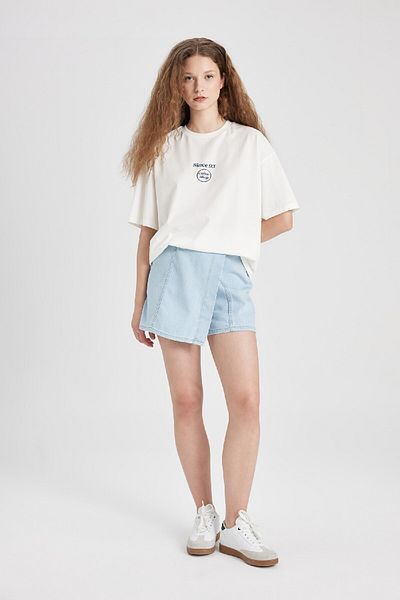 DeFacto Oversize Wide Fit Crew Neck Back Printed Short Sleeve T-Shirt C5959Ax24Sm