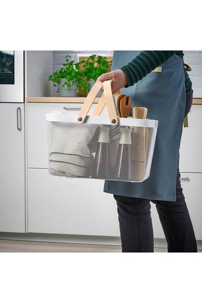 IKEA RISATORP Basket – White, 27x42x23 cm | Durable, Stylish Metal Storage Basket for Home Organization