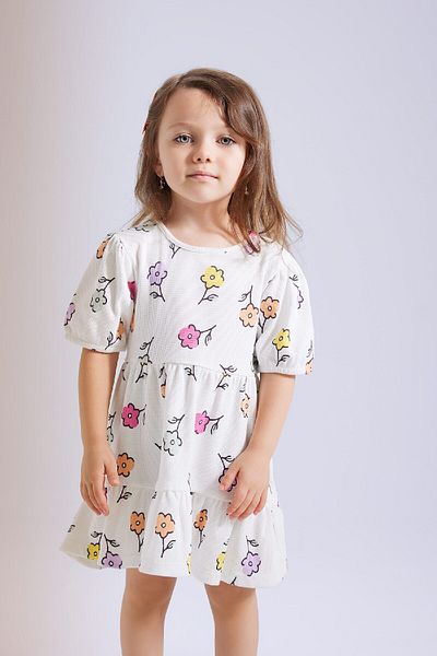 DeFacto Baby-Mädchen Kleid mit Blumenmuster und kurzen Ärmeln in Waffeloptik C4492A524SM
