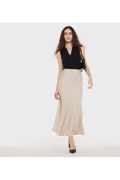 BCBG SOLID MIDI SATIN SKIRT