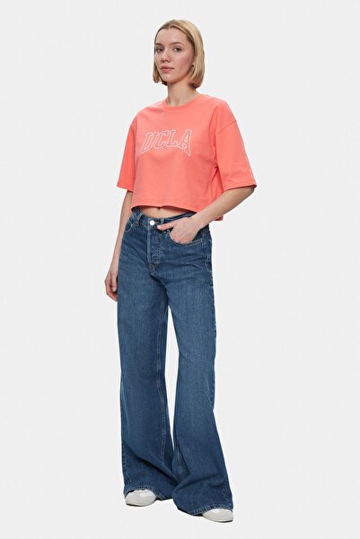 UCLA Γυναικείο μπλουζάκι HELENA Hot Pink Crew Neck Κεντημένο Oversize