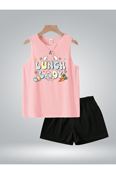 GLOWES Djevojački set Štampano roze i crne kratke hlače