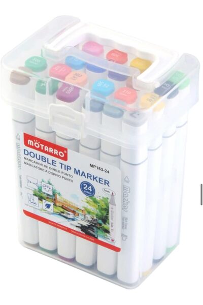 MOTARRO (MP163-24) مجموعة أقلام تحديد ذات طرفين، برؤوس دقيقة وفرشاة، وحبر كحو...