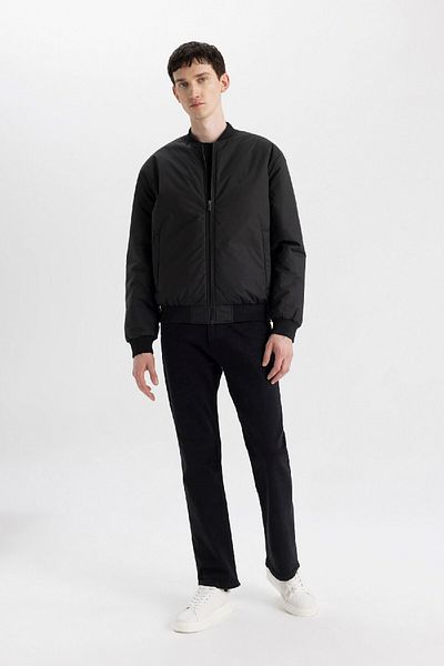 DeFacto Lightweight Slim Fit Water Repellent Bomber Jacket - College Collar Seasonal with Zipper and Pockets