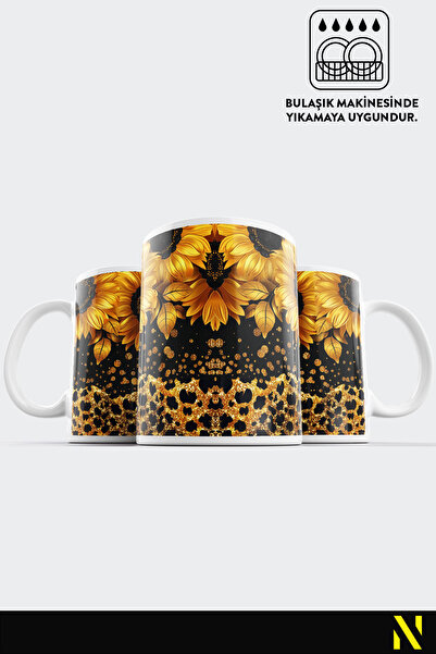 nilizma Sunflower Leopard Patterned Colorful Mug – 330 ml Mug | Stylish and Durable Design