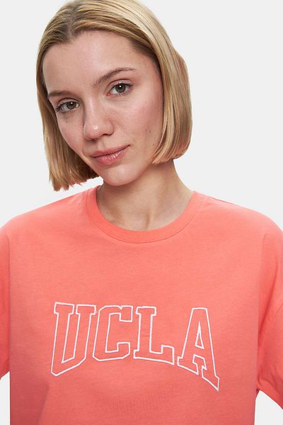 UCLA Helena Hot Pink Crew Neck Embroidered Oversize Women's Tshirt