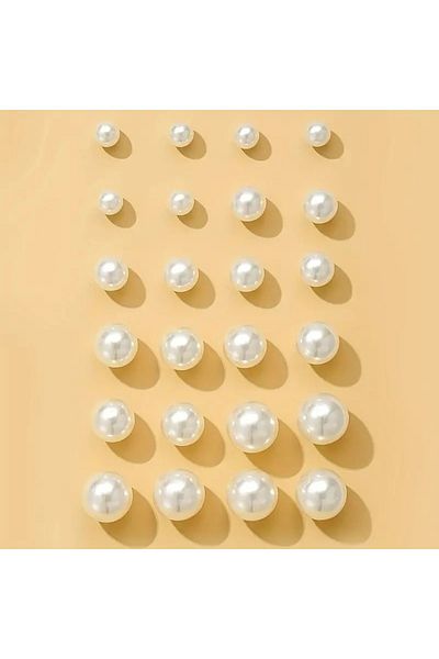 ÇELİKONLİNE Women's Silver Zircon Stone Earrings, Nail Earrings, Multiple Earrings, Pearl Earrings, Bijouterie Earrings, 24 Pcs Earrings