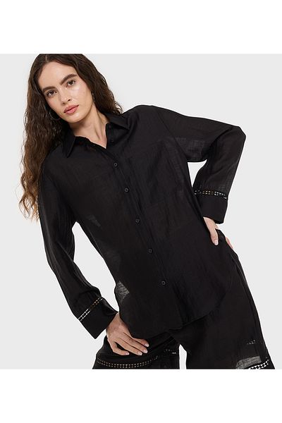 BCBG OPEN WORK BUTTON DOWN SHIRT
