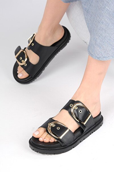 Mio Gusto Papuci de damă Estella Black Color cu cataramă dublă