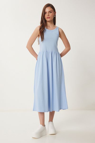 Lovelyİstanbul Καλοκαιρινό πλεκτό φόρεμα Halter Neck Basic SKY BLUE LCR0053